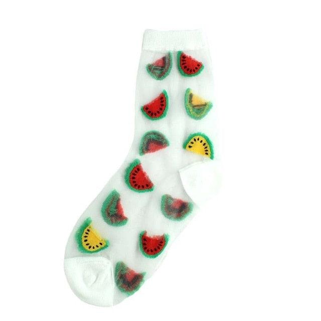 New Girls Cute Cartoon Fruits Sheer Kawaii Lady Women Summer Fall Avocado Lemon Pineapple Cherry Jacquard Socks For Women