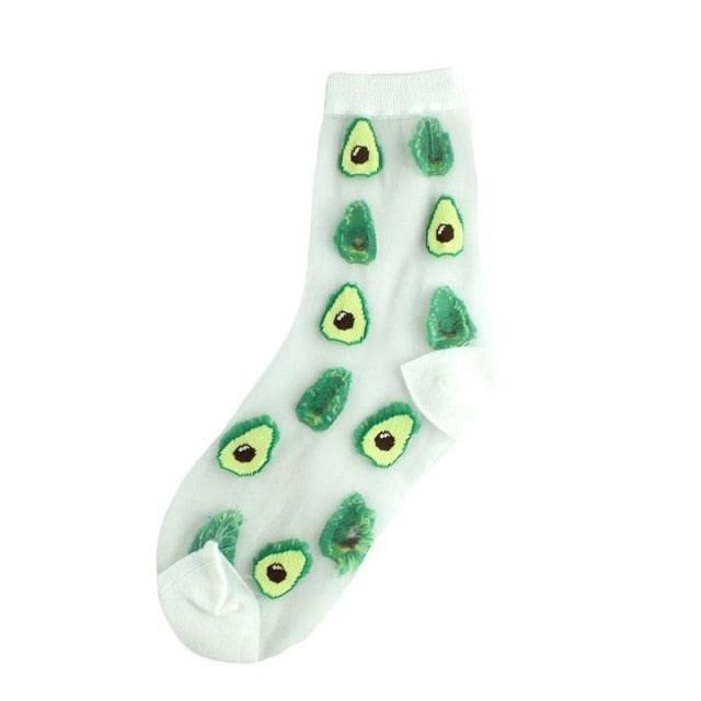 New Girls Cute Cartoon Fruits Sheer Kawaii Lady Women Summer Fall Avocado Lemon Pineapple Cherry Jacquard Socks For Women