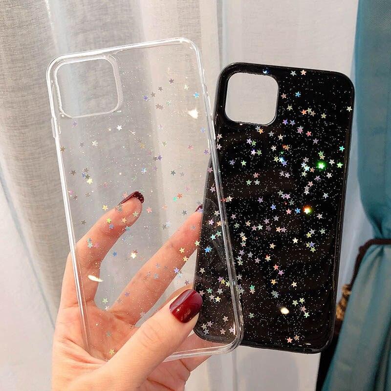 New Glitter Phone Case For iPhone 14 11 12 13 Mini Pro XS Max XR X 7 8 Plus Soft Star Glitter Clear Glitter Sparkly Phone Case For Women and Girls Soft Protective Cover for iPhone