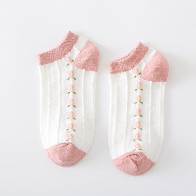 New Harajuku Style Kawaii Woman Socks Cotton Socks Novelty Socks with Strawberry and Flower Funny and Pink Socks Running And Climbing Socks For Men And Women