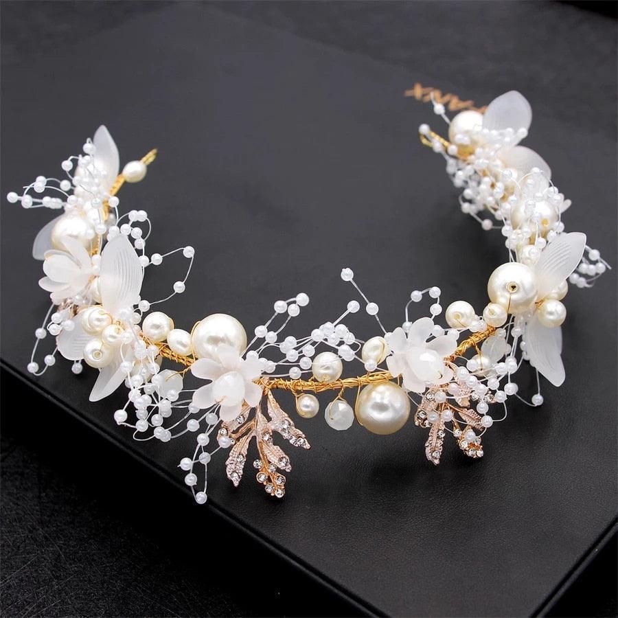 New High Quality Spring Pearl Crowns Beach Hawaii Floral Garland Romantic Faux Rose Wedding Wreaths Flower Headband Girl Bride Rose Flower Crown Wedding Festival Headband