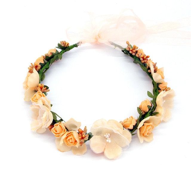 New High Quality Spring Pearl Crowns Beach Hawaii Floral Garland Romantic Faux Rose Wedding Wreaths Flower Headband Girl Bride Rose Flower Crown Wedding Festival Headband