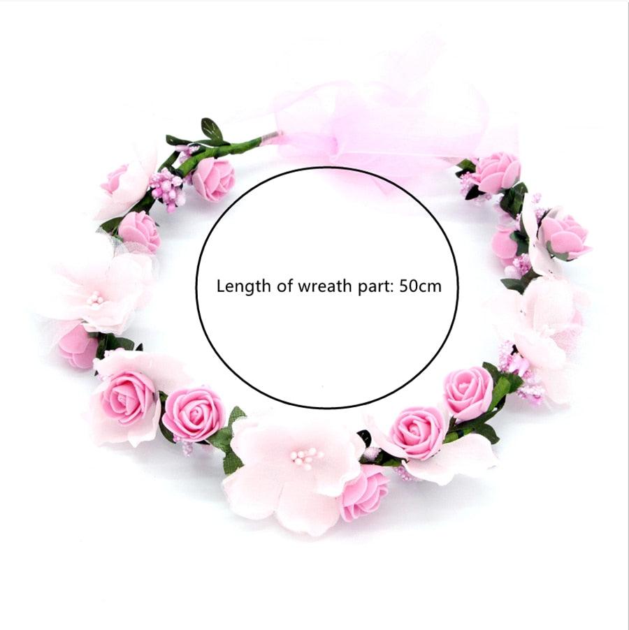 New High Quality Spring Pearl Crowns Beach Hawaii Floral Garland Romantic Faux Rose Wedding Wreaths Flower Headband Girl Bride Rose Flower Crown Wedding Festival Headband