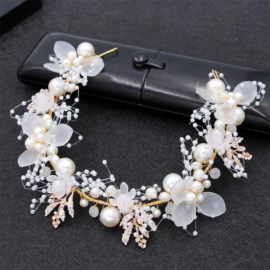 New High Quality Spring Pearl Crowns Beach Hawaii Floral Garland Romantic Faux Rose Wedding Wreaths Flower Headband Girl Bride Rose Flower Crown Wedding Festival Headband