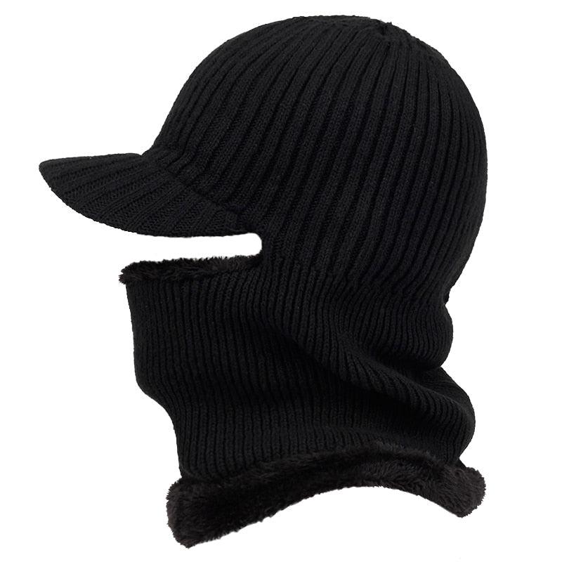 New Hooded Wool Cap Riding Windproof Cold Hat Plus Velvet Thickening Hooded Fashion Outdoor Warm Hat Collar Winter Caps Outdoor Sport Warm Beanies Hat For Men Knitted Hats Bandana Hiking Camping Kid Neck Warmer Cap