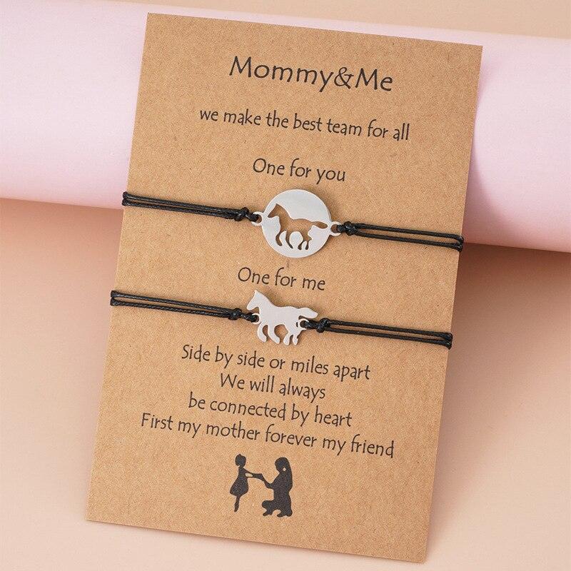 New Horse Sisters Card Bracelets Best Friendship Stainless Steel Matching Horse Bracelets Set Handmade Mommy And Me Heart Matching Wish Bracelets Daughter Gift