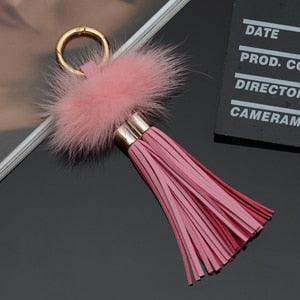 New Leather Tassels Keychains With Mink Fur Ball Key Chain Tassels Leather Tassel Pendants with Silver White Caps With Two Tassels For Car Charm For Jewelry Keychain Bag Key Ring Jewelry