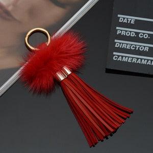 New Leather Tassels Keychains With Mink Fur Ball Key Chain Tassels Leather Tassel Pendants with Silver White Caps With Two Tassels For Car Charm For Jewelry Keychain Bag Key Ring Jewelry