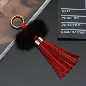 New Leather Tassels Keychains With Mink Fur Ball Key Chain Tassels Leather Tassel Pendants with Silver White Caps With Two Tassels For Car Charm For Jewelry Keychain Bag Key Ring Jewelry