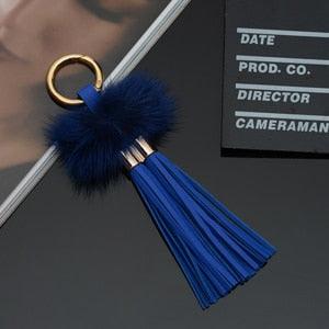 New Leather Tassels Keychains With Mink Fur Ball Key Chain Tassels Leather Tassel Pendants with Silver White Caps With Two Tassels For Car Charm For Jewelry Keychain Bag Key Ring Jewelry