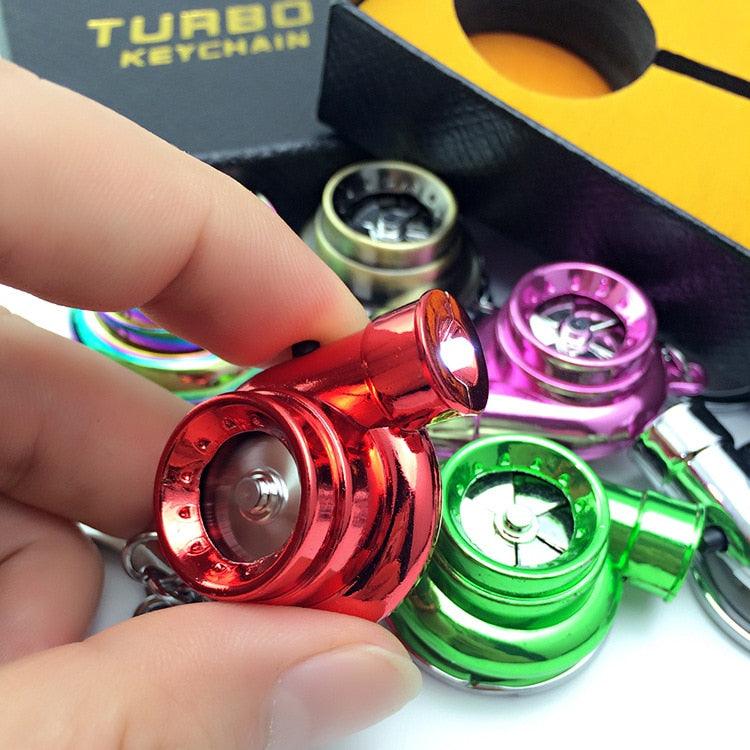 New LED Light Creative High-End Metal Keychain Turbo Mini LED Keychain Flashlight Key ring Flashlight Key Pendant Birthday Gift Car Bling Accessories Key Chain Charm