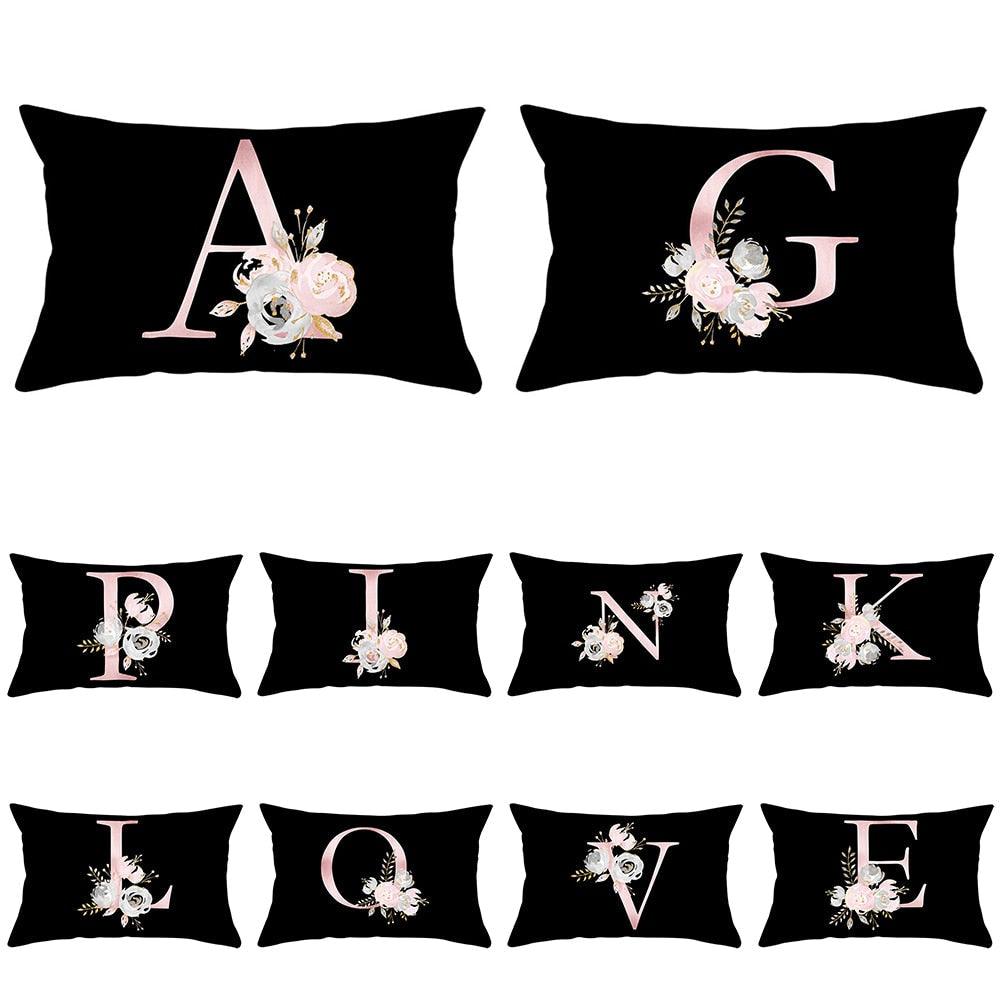 New Light Letter Flower Pillow Covers Alphabet Decorative Pillow Cases ABC Letter Flowers Cushion Covers Black Plush Pillow Case Super Soft Living Room Decorative Cushion Cover Elegant Soft Design 30x50cm