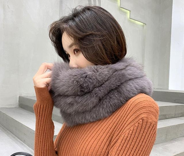 New Luxury Fashion Winter Soft Real Fox Fur Scarf Genuine Fur Round Scarves Lightweight Neck Warmer Elegant Neckerchief Scarfs Warm Neck Warmer For Women