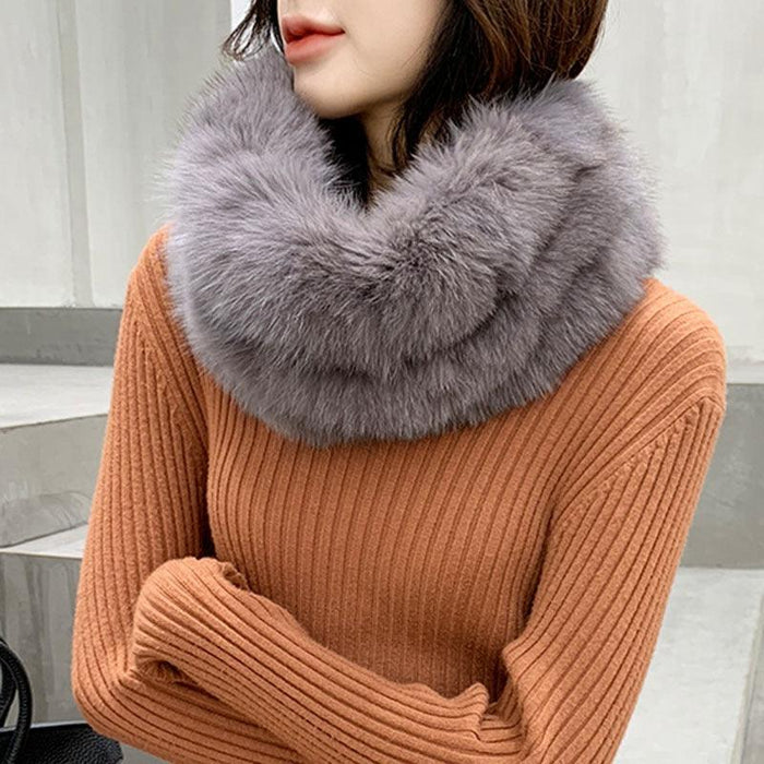 New Luxury Fashion Winter Soft Real Fox Fur Scarf Genuine Fur Round Scarves Lightweight Neck Warmer Elegant Neckerchief Scarfs Warm Neck Warmer For Women