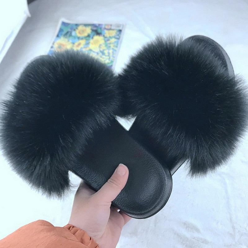 New Luxury Fluffy Slippers Indoor Warm Furry Fur Flip Flops Women Amazing Plush Slides Shoes Warm Comfortable Fuzzy Furry Slippers Indoor Cozy Memory Foam Anti-Slip Flip Flops