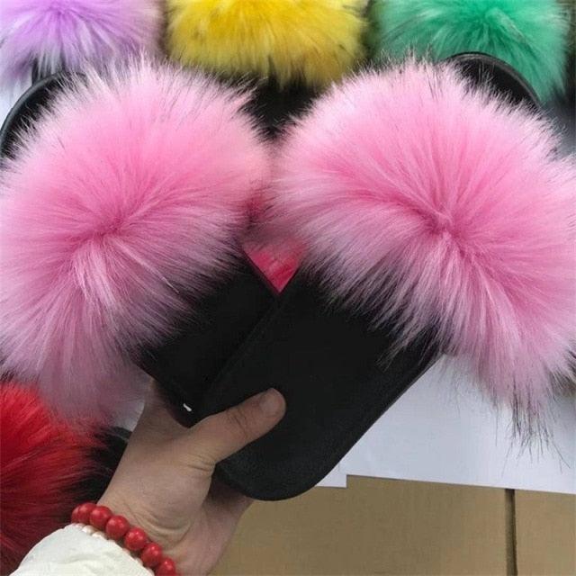 New Luxury Fluffy Slippers Indoor Warm Furry Fur Flip Flops Women Amazing Plush Slides Shoes Warm Comfortable Fuzzy Furry Slippers Indoor Cozy Memory Foam Anti-Slip Flip Flops