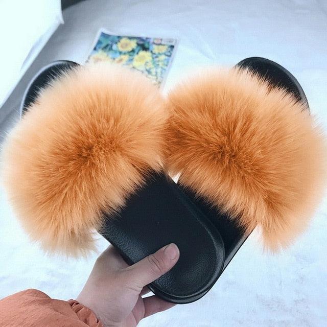 New Luxury Fluffy Slippers Indoor Warm Furry Fur Flip Flops Women Amazing Plush Slides Shoes Warm Comfortable Fuzzy Furry Slippers Indoor Cozy Memory Foam Anti-Slip Flip Flops