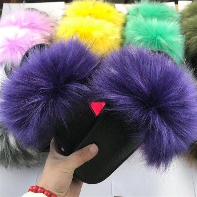 New Luxury Fluffy Slippers Indoor Warm Furry Fur Flip Flops Women Amazing Plush Slides Shoes Warm Comfortable Fuzzy Furry Slippers Indoor Cozy Memory Foam Anti-Slip Flip Flops