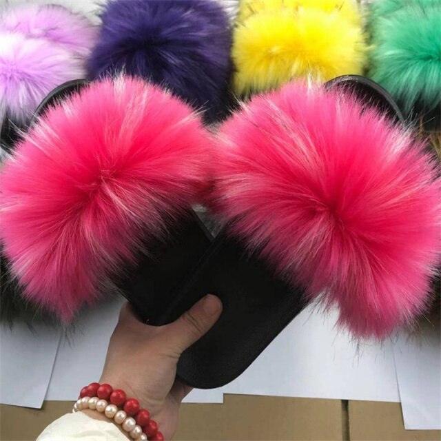 New Luxury Fluffy Slippers Indoor Warm Furry Fur Flip Flops Women Amazing Plush Slides Shoes Warm Comfortable Fuzzy Furry Slippers Indoor Cozy Memory Foam Anti-Slip Flip Flops