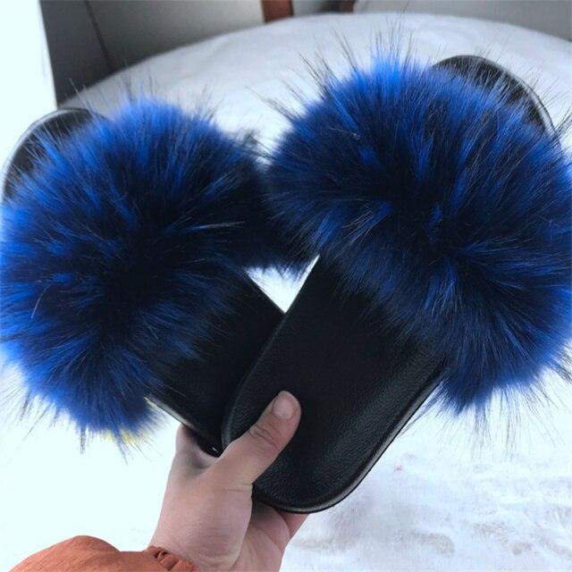 New Luxury Fluffy Slippers Indoor Warm Furry Fur Flip Flops Women Amazing Plush Slides Shoes Warm Comfortable Fuzzy Furry Slippers Indoor Cozy Memory Foam Anti-Slip Flip Flops