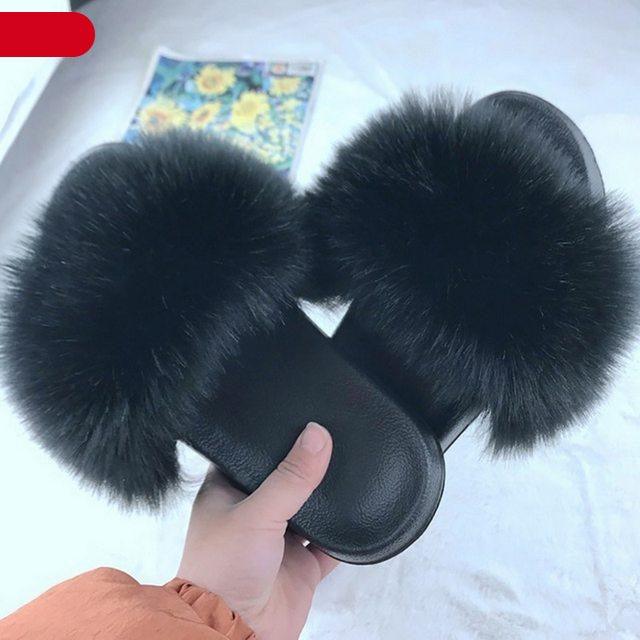 New Luxury Fluffy Slippers Indoor Warm Furry Fur Flip Flops Women Amazing Plush Slides Shoes Warm Comfortable Fuzzy Furry Slippers Indoor Cozy Memory Foam Anti-Slip Flip Flops