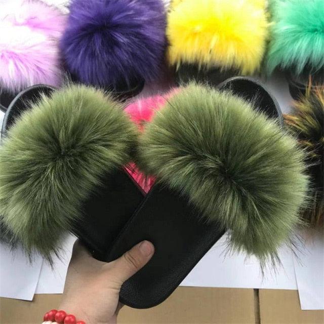 New Luxury Fluffy Slippers Indoor Warm Furry Fur Flip Flops Women Amazing Plush Slides Shoes Warm Comfortable Fuzzy Furry Slippers Indoor Cozy Memory Foam Anti-Slip Flip Flops