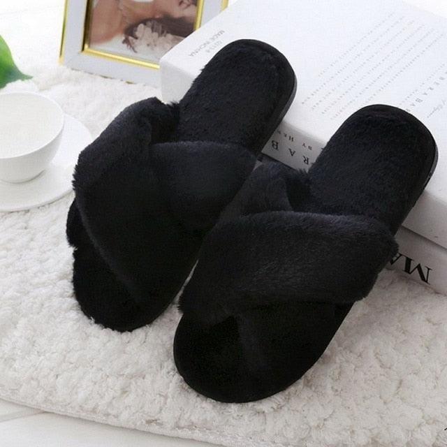 New Luxury Fluffy Slippers Indoor Warm Furry Fur Flip Flops Women Amazing Plush Slides Shoes Warm Comfortable Fuzzy Furry Slippers Indoor Cozy Memory Foam Anti-Slip Flip Flops