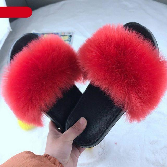 New Luxury Fluffy Slippers Indoor Warm Furry Fur Flip Flops Women Amazing Plush Slides Shoes Warm Comfortable Fuzzy Furry Slippers Indoor Cozy Memory Foam Anti-Slip Flip Flops