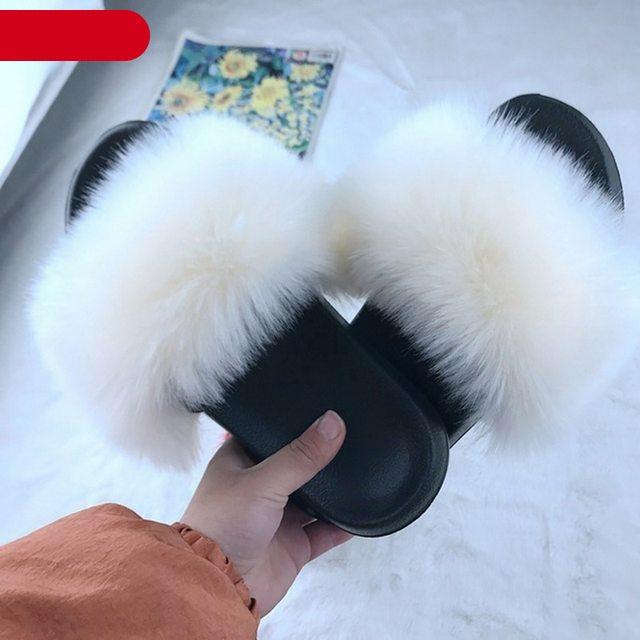 New Luxury Fluffy Slippers Indoor Warm Furry Fur Flip Flops Women Amazing Plush Slides Shoes Warm Comfortable Fuzzy Furry Slippers Indoor Cozy Memory Foam Anti-Slip Flip Flops