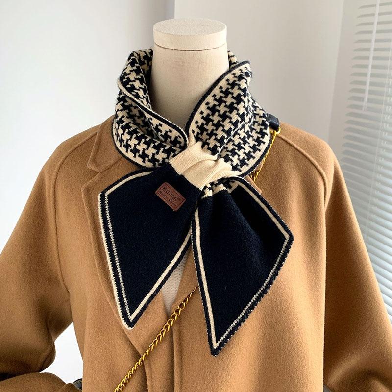 New Luxury Winter Long Plaid Brand Knitted Lightweight Neckerchief Collar Scarf Elegant Escharpe Scarf Skinny Small Scarf Female Neckerchief Scarf For Women