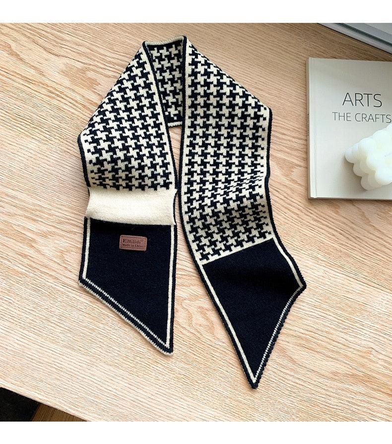 New Luxury Winter Long Plaid Brand Knitted Lightweight Neckerchief Collar Scarf Elegant Escharpe Scarf Skinny Small Scarf Female Neckerchief Scarf For Women