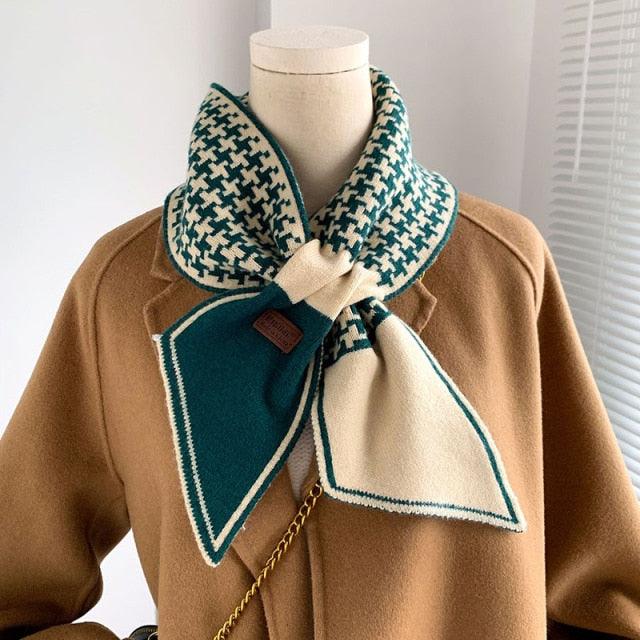 New Luxury Winter Long Plaid Brand Knitted Lightweight Neckerchief Collar Scarf Elegant Escharpe Scarf Skinny Small Scarf Female Neckerchief Scarf For Women