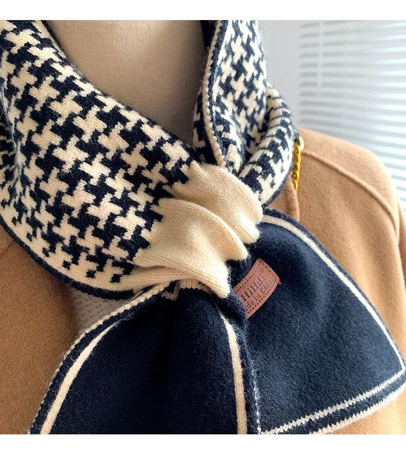 New Luxury Winter Long Plaid Brand Knitted Lightweight Neckerchief Collar Scarf Elegant Escharpe Scarf Skinny Small Scarf Female Neckerchief Scarf For Women