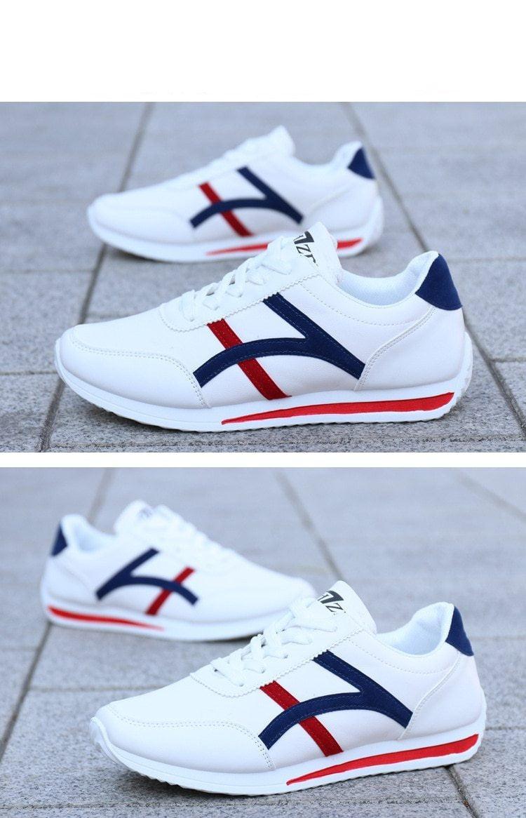 New Men's Fashion Leather Non-Slip White Casual Sports Round Toe Low-Top Comfortable Running High Quality Mens Casual Flat Footwear Classic White Mens Fashion Walking Sneakers