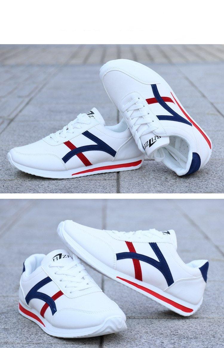 New Men's Fashion Leather Non-Slip White Casual Sports Round Toe Low-Top Comfortable Running High Quality Mens Casual Flat Footwear Classic White Mens Fashion Walking Sneakers