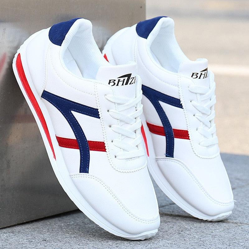 New Men's Fashion Leather Non-Slip White Casual Sports Round Toe Low-Top Comfortable Running High Quality Mens Casual Flat Footwear Classic White Mens Fashion Walking Sneakers