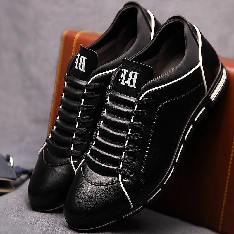 New Mens Leather Casual Sneakers Fashion Solid Leather Shoes Business Sport Flat Round Toe Fashion Sneakers Dress Shoes For Men Walking Business Office Driving Comfort Loafers