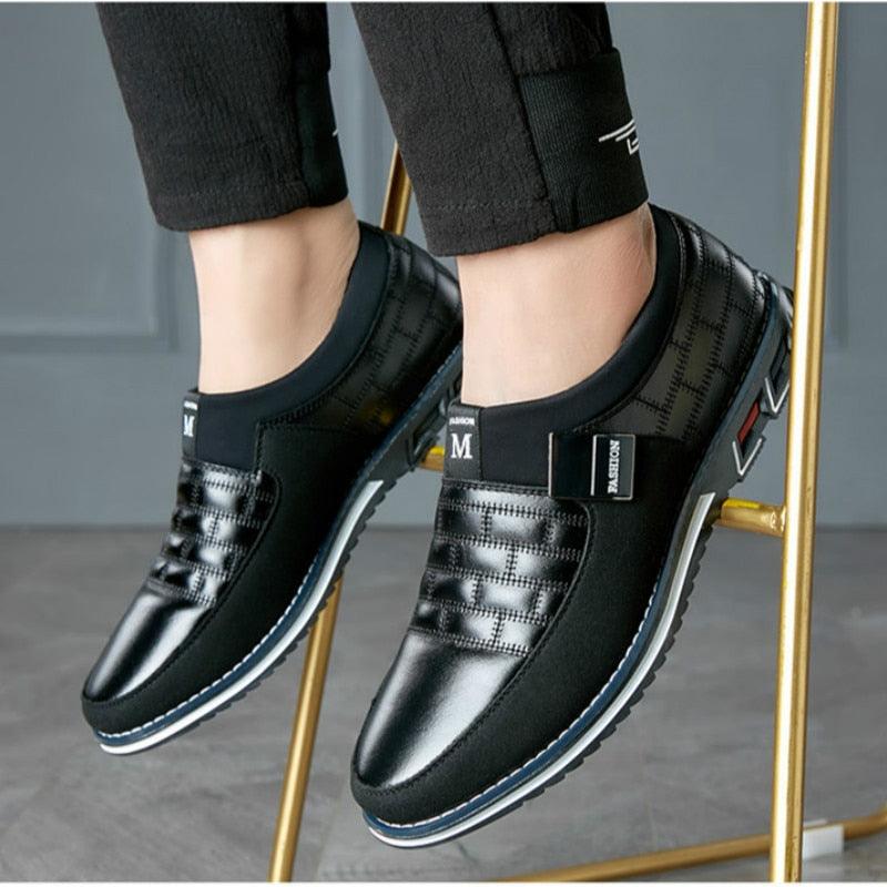 New Mens Leather Casual Sneakers Fashion Solid Leather Shoes Business Sport Flat Round Toe Fashion Sneakers Dress Shoes For Men Walking Business Office Driving Comfort Loafers