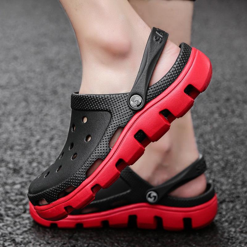 New Mens Summer Slippers Beach Sandals Jelly Shoes Men Outdoor Sandals Hollow Clogs Adjustable Garden Slippers House Shoes Durable Lightweight Beach Clogs