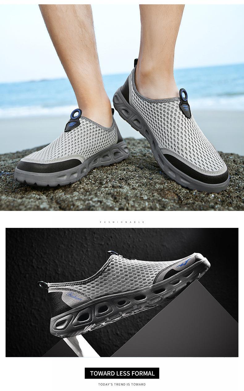 New Mesh Mens Aqua Shoes Outdoor Breathable Quick Dry Water Sneakers Light Anti-Skid Sport Footwear Comfortable Mesh Work Shoes Beach Swim Surf Shoes Water Shoes