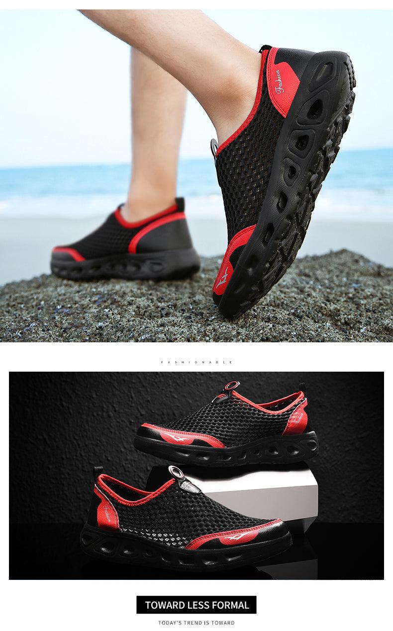 New Mesh Mens Aqua Shoes Outdoor Breathable Quick Dry Water Sneakers Light Anti-Skid Sport Footwear Comfortable Mesh Work Shoes Beach Swim Surf Shoes Water Shoes