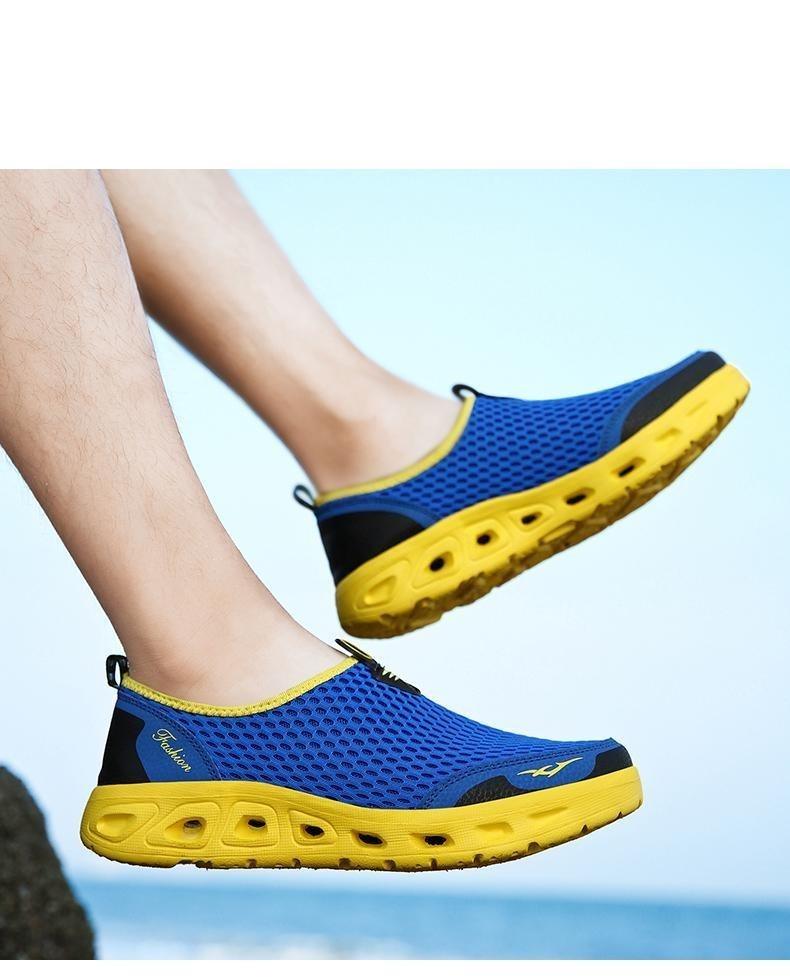 New Mesh Mens Aqua Shoes Outdoor Breathable Quick Dry Water Sneakers Light Anti-Skid Sport Footwear Comfortable Mesh Work Shoes Beach Swim Surf Shoes Water Shoes