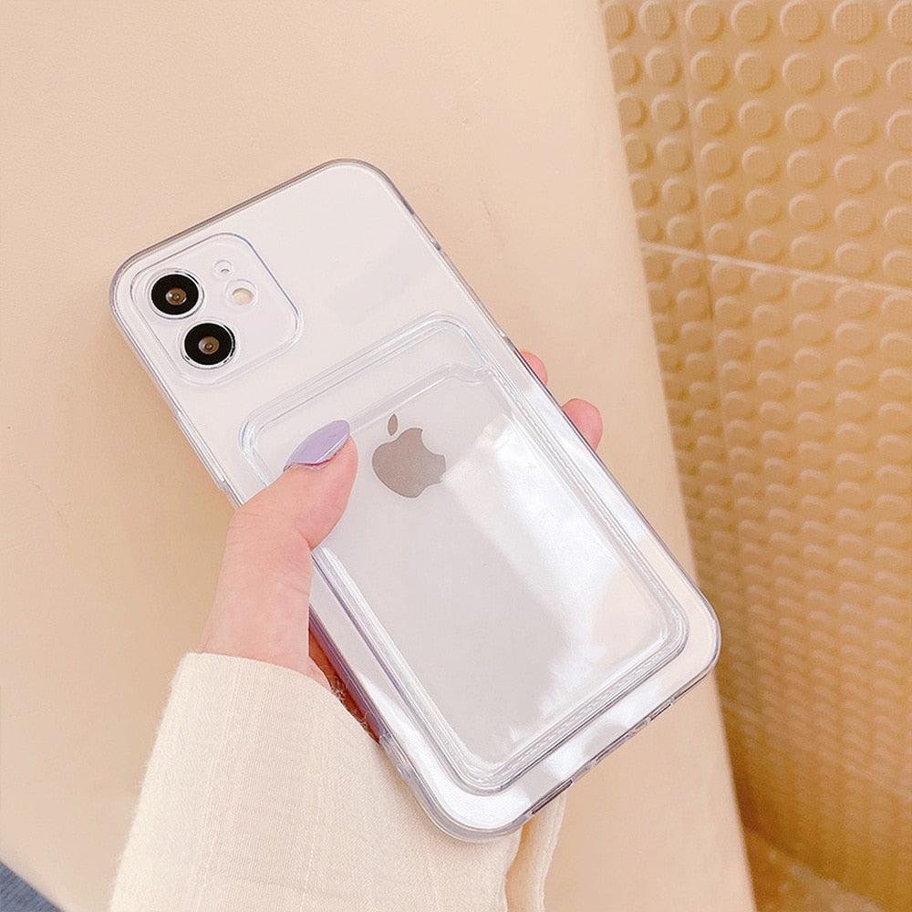 New Mini Wallet Card Holder Silicone Case for IPhone 11 12 13 Iphone 11 Pro X XS Max XR 7 8 Plus Soft Phone Cover Slim Shockproof Soft Protective Case With Cute Card Holder