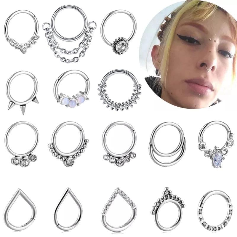 New Nose Piercing Ring Cuff Septum Piercing Ring Titanium Steel Piercing Ear Cartilage Tragus Goth Piercing  Helix Piecing Cartilage Earring Lip Eyebrow Belly Ring Piercing Body Jewelry Nightclub Dance Stainless Steel Earrings Body Jewelry