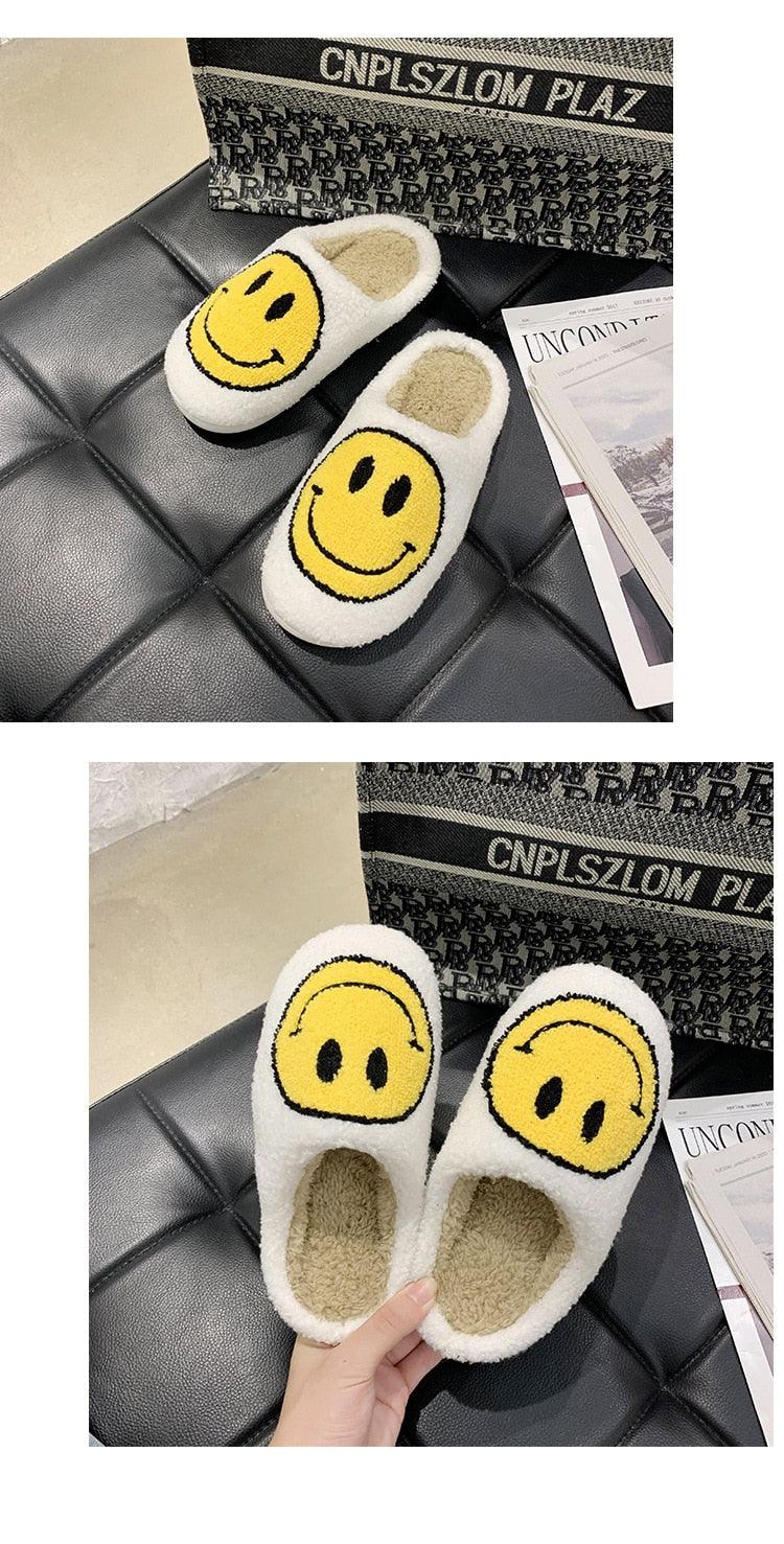 New Pink Smiley Face Slippers Women Smile Slippers Happy Face Slippers Retro Smiley Face Soft Plush Comfy Warm Slip-on Slippers Fluffy Fur Lined Mens Cute Home Sandals Winter Indoor House Slippers