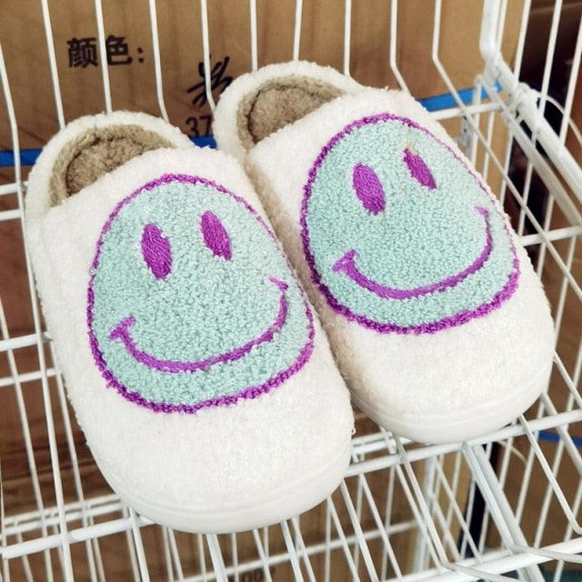 New Pink Smiley Face Slippers Women Smile Slippers Happy Face Slippers Retro Smiley Face Soft Plush Comfy Warm Slip-on Slippers Fluffy Fur Lined Mens Cute Home Sandals Winter Indoor House Slippers