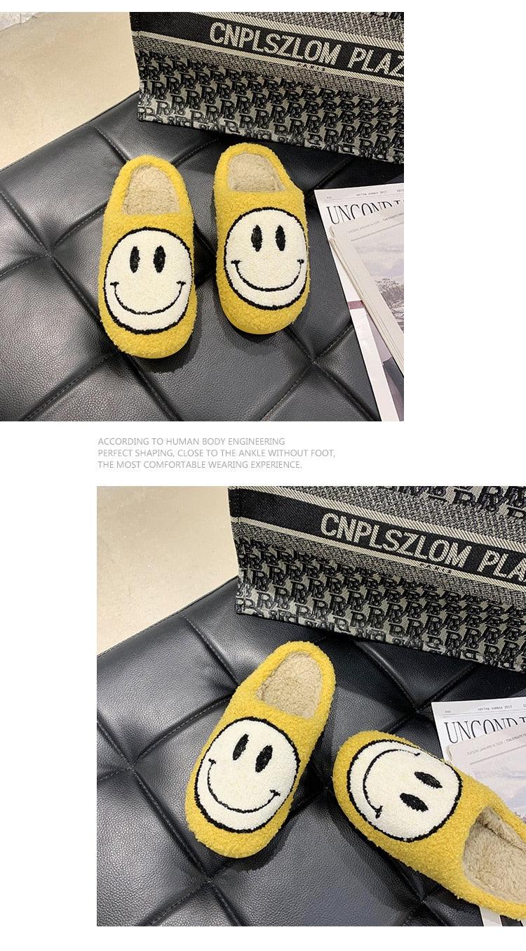 New Pink Smiley Face Slippers Women Smile Slippers Happy Face Slippers Retro Smiley Face Soft Plush Comfy Warm Slip-on Slippers Fluffy Fur Lined Mens Cute Home Sandals Winter Indoor House Slippers