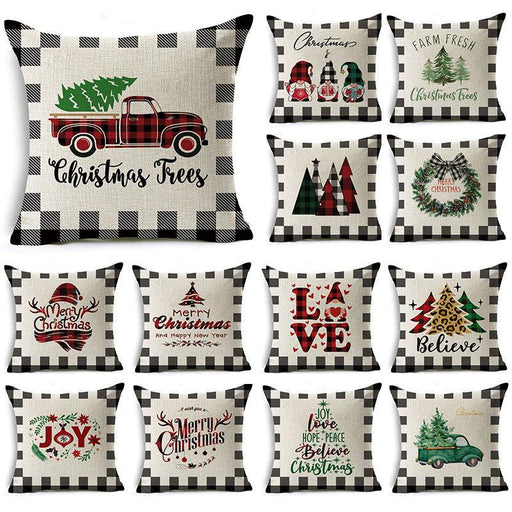 New Plaid Christmas Linen Pillowcase Xmas Series Cushion Cover Case Pillow Custom Square Pillowcase Cushion Cover Thrown Linen Pillowcase Christmas Gift 45X45CM