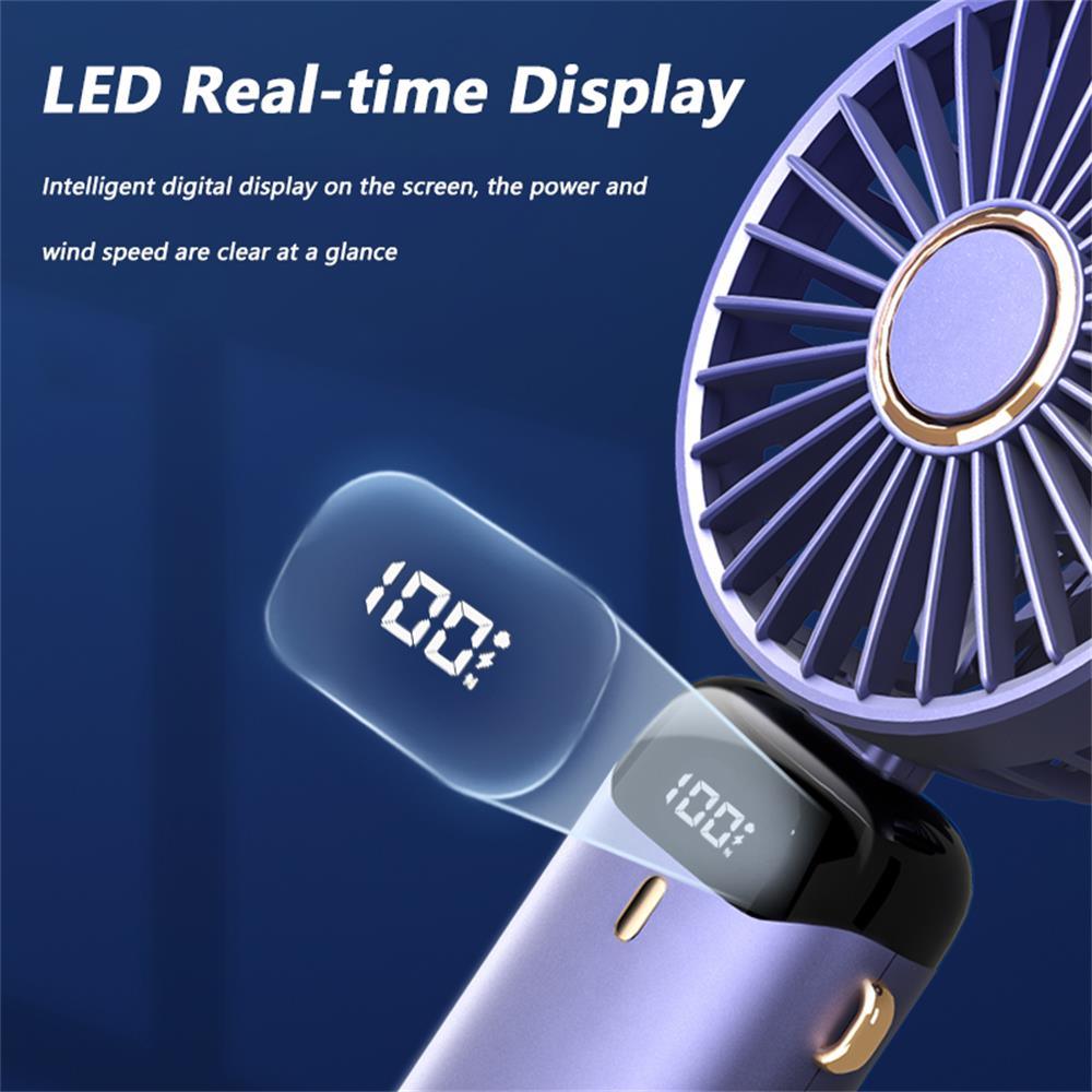 New Portable Digital Display Handheld Fan Office Desktop Multifunctional Folding Headed Small Electric Fan Foldable Mini Desk Fan with Led Digital Display 5 Speeds Multi-Functional Fan for Outdoor Indoor