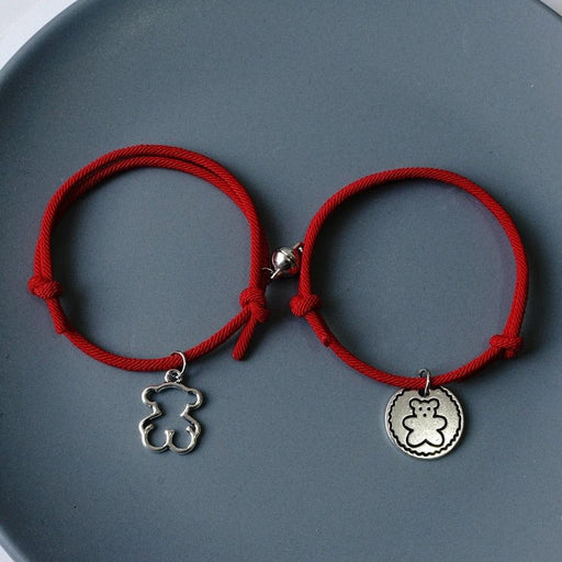 New Rope Bear Couple Bracelet Magnetic Hand Rope Charm Bracelets Unisex Classic Cotton Attraction Couple Bracelet Distance Cute Bear Couple Bracelet Adjustable Magnetic Love Bracelet